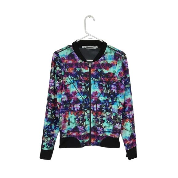 Athleta Jackets & Blazers - Athleta Floral Fade Bombtastic Jacket Size XS Zip Front Ribbed Trim